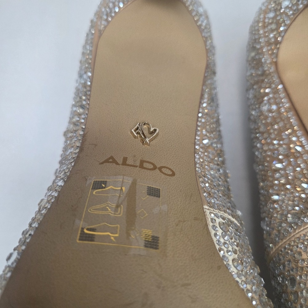 ALDO Stessy2 Crystal Embellished Pointed Toe Stiletto Pumps Champagne Nude Heels - Picture 10 of 13